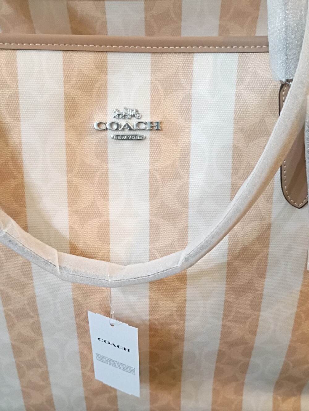 Coach Sand/Tan Large Striped Signature Tote NWT - Picture 2 of 6